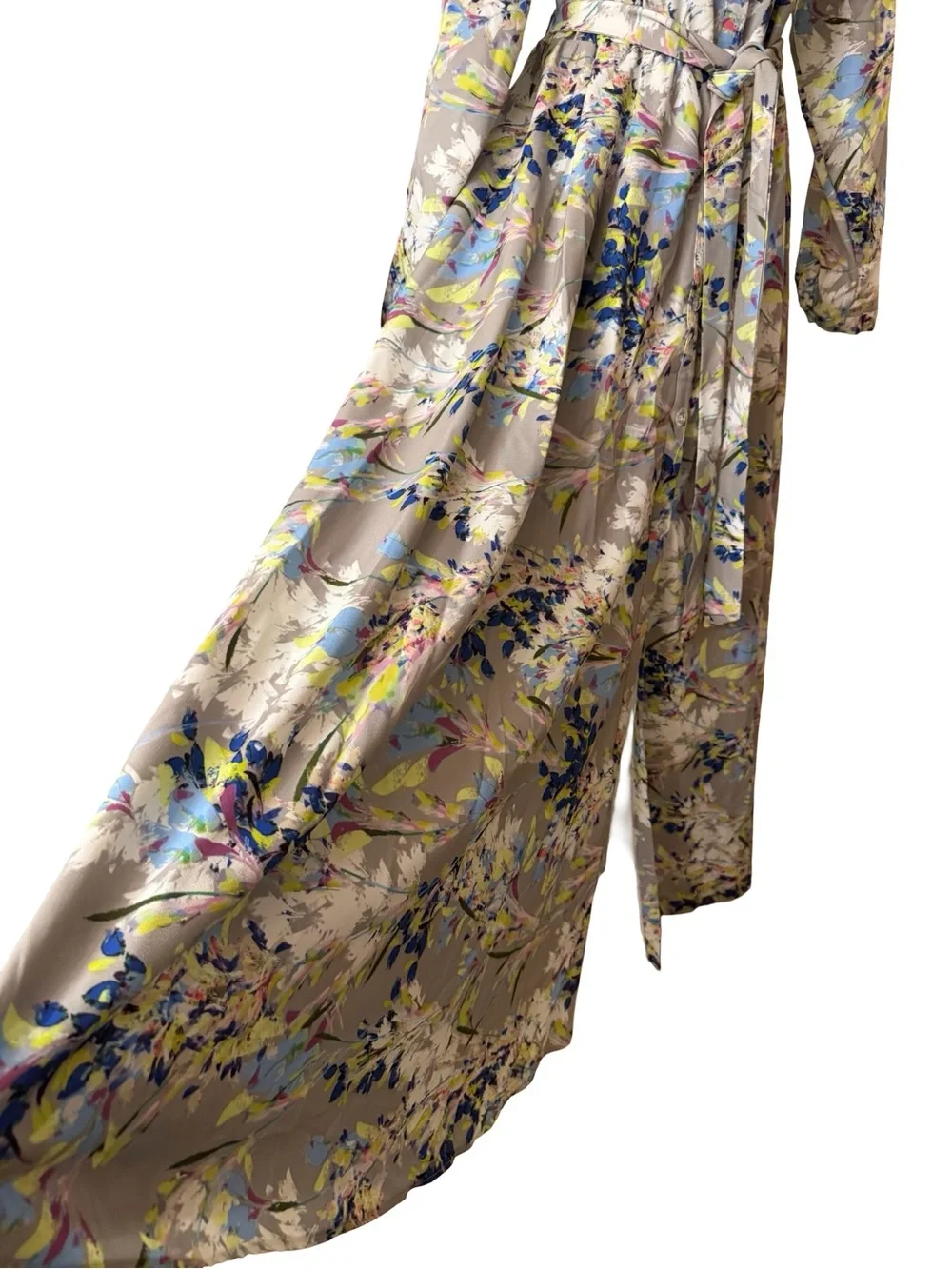 NWT Annahhariri Floral Long Sleeve Belted Maxi Dress in Gray - Picture 6 of 12